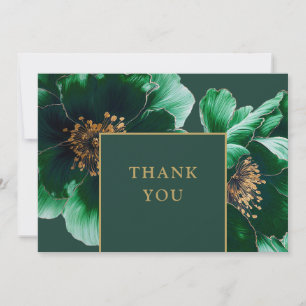 Smaragdgrün und goldene Blumen Dankeskarte