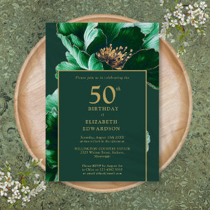 Smaragdgrün und goldene florale Geburtstagsfeier Einladung