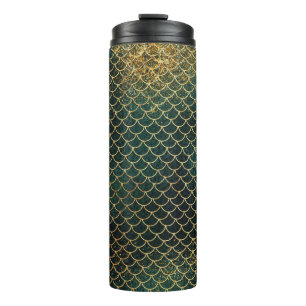 Smaragdgrün und goldene Glitzer-Meerjungfrau-Schup Thermosbecher