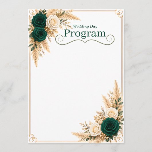 Smaragdgrün und goldene Hochzeitsprogrammvorlage Programm (Vorderseite)