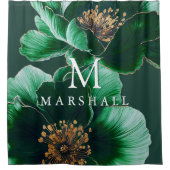 Smaragdgrün und goldfarbene Monogramm-Elegant Duschvorhang (Vorderseite)