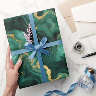 Smaragdgrün und goldfarbenes Marmorfliesen Geschenkpapier