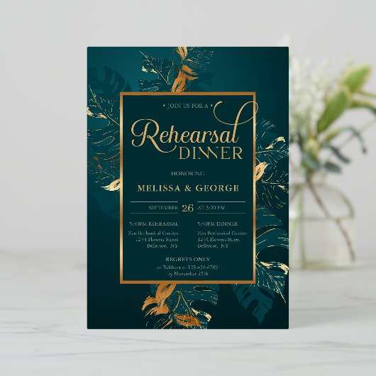 Smaragdgrün und Goldfolie-Probe Folieneinladung (Stehend vorne)