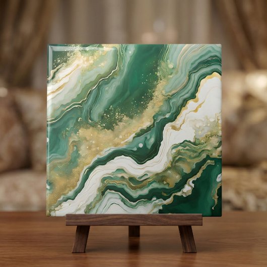 Smaragdgrün und Goldmarmor Achat Abstrakt Fliese