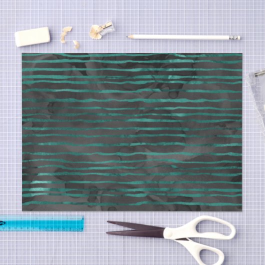 Smaragdgrün und schwarz Streifen Muster Seidenpapier (Handwerk)