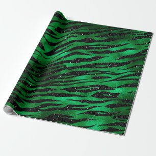 Smaragdgrün und schwarzer Glam-Tierdruck Geschenkpapier