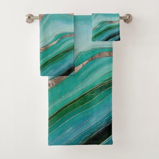 Smaragdgrün und taupe Marmor Badhandtuch Set (Insitu)