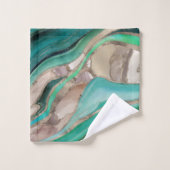 Smaragdgrün und taupe Marmor Badhandtuch Set (Waschlappen)