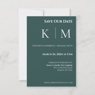 Smaragdgrün und Weiß-Monogramm-Hochzeit- Save The Date