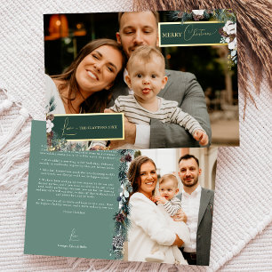 Smaragdgrün Vintage-Familien-Newsletter-Foto Folien Feiertagskarte