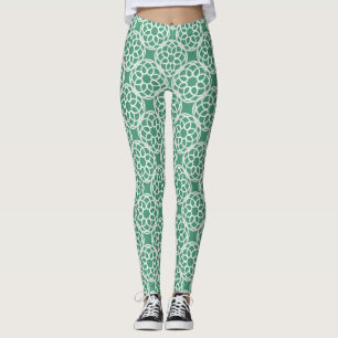 Smaragdgrün-weiß geometrisches nahtloses Muster Leggings