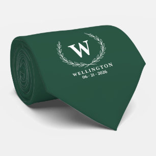 Smaragdgrün Weiße Lorbeer-Monogramm-Hochzeitsname Krawatte