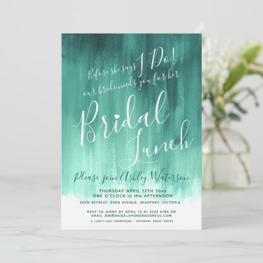 Smaragdgrüne abstrakte Kunst Bräunungsessen Einladung (Stehend Vorderseite)