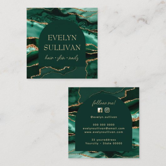 Smaragdgrüne Agarve- und Bogen-Visitenkarte Quadratische Visitenkarte (Vorne/Hinten)