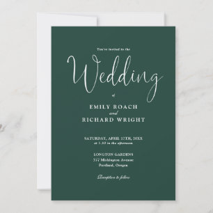 Smaragdgrüne All-in-One-Elegant-Script-Hochzeit Einladung