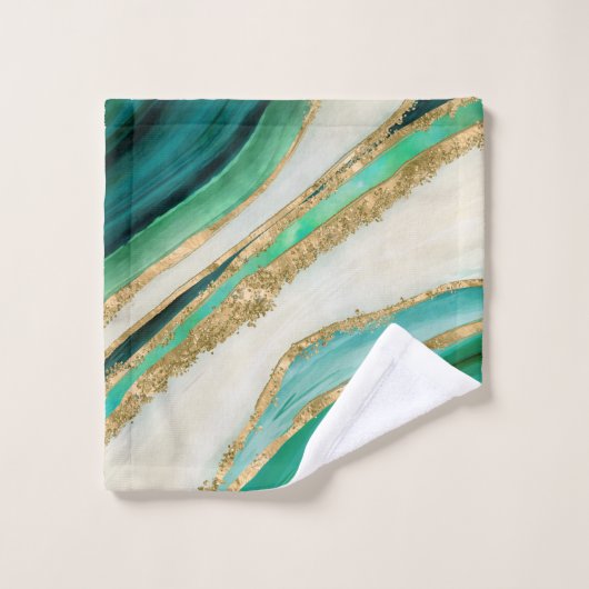 Smaragdgrüne Aquarell und Gold Badhandtuch Set (Waschlappen)