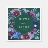 Smaragdgrüne Aquarellblütenhochzeit Serviette (Vorderseite)