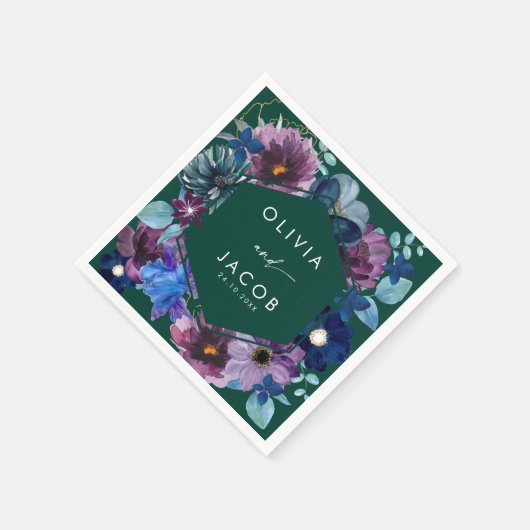 Smaragdgrüne Aquarellblütenhochzeit Serviette (Ecke)