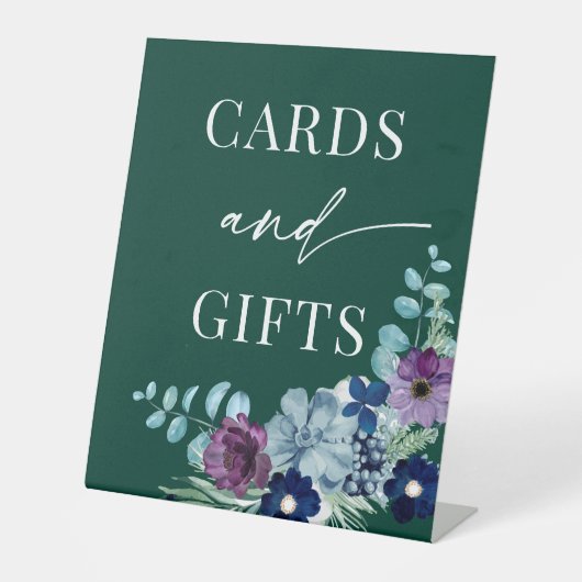 Smaragdgrüne Aquarellblütenhochzeit Sockelschild (Vorderseite)