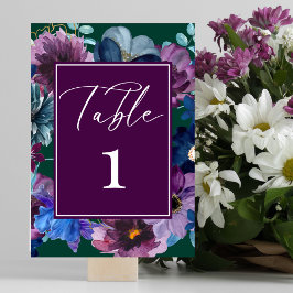 Smaragdgrüne Aquarellblütenhochzeit Tischnummer