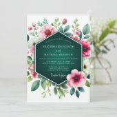 Smaragdgrüne atemberaubende Hochzeit mit floralen Einladung (Stehend Vorderseite)