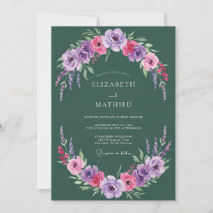 Smaragdgrüne Ätherische Blumengirlande Hochzeit Einladung