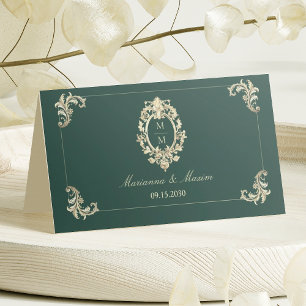 Smaragdgrüne barocke Hochzeit Platzkarte