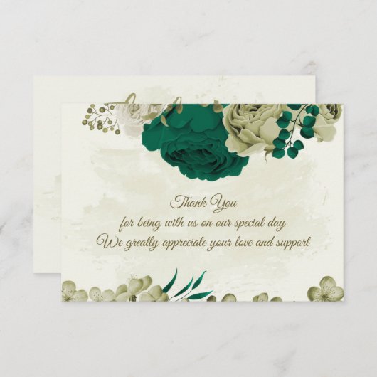 smaragdgrüne beige Blume botanische Hochzeit Dankeskarte (Vorne/Hinten)