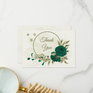 smaragdgrüne beige Blume botanische Hochzeit Dankeskarte