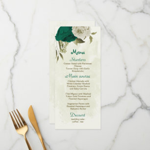 smaragdgrüne beige Blume botanische Hochzeit Menükarte