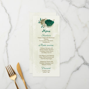 smaragdgrüne beige Blume botanische Hochzeit Menükarte