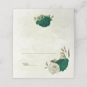 smaragdgrüne beige Blume botanische Hochzeit Platzkarte (Außenseite Aufgefaltet)