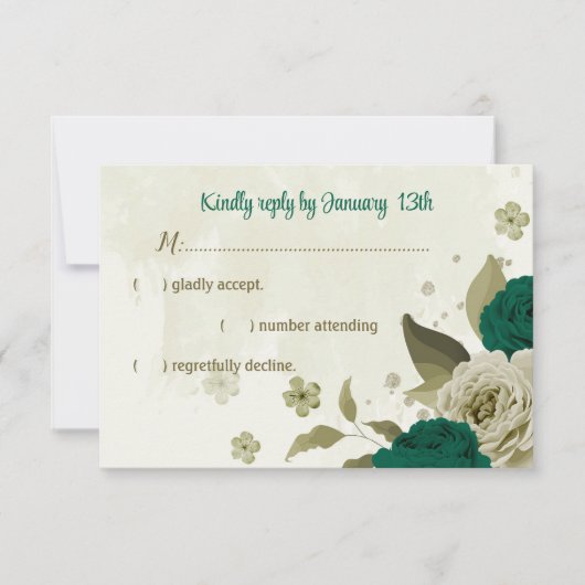 smaragdgrüne beige Blume botanische Hochzeit RSVP Karte (Vorderseite)