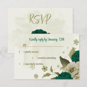 smaragdgrüne beige Blume botanische Hochzeit RSVP Karte