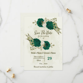 smaragdgrüne beige Blume botanische Hochzeit Save The Date