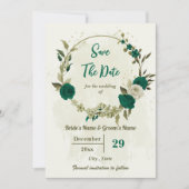 smaragdgrüne beige Blume botanische Hochzeit Save The Date (Vorderseite)