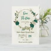 smaragdgrüne beige Blume botanische Hochzeit Save The Date (Stehend Vorderseite)
