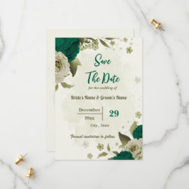 smaragdgrüne beige Blume botanische Hochzeit Save The Date