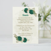 smaragdgrüne beige Blume Hochzeitsdetails Begleitkarte (Stehend Vorderseite)