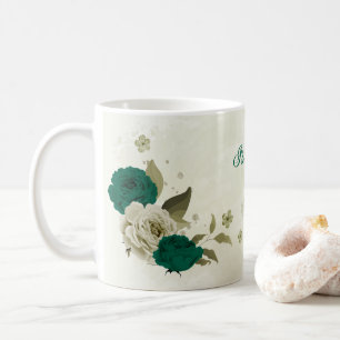 smaragdgrüne beige Blume Kaffeetasse