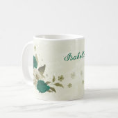 smaragdgrüne beige Blume Kaffeetasse (Vorderseite Links)