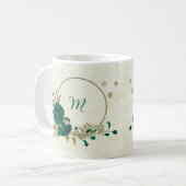smaragdgrüne beige Blume Kaffeetasse (Vorderseite Links)