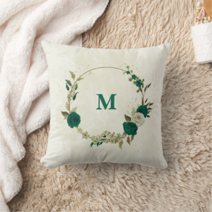 smaragdgrüne beige Blume Kissen