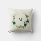 smaragdgrüne beige Blume Kissen (Vorderseite)