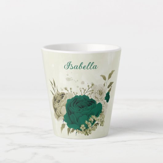 smaragdgrüne beige Blume Milchtasse (Vorderseite)