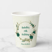smaragdgrüne beige Blume Pappbecher (Vorderseite)