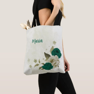 smaragdgrüne beige Blume Tasche