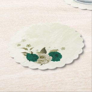 smaragdgrüne beige Blumen Hochzeit Untersetzer