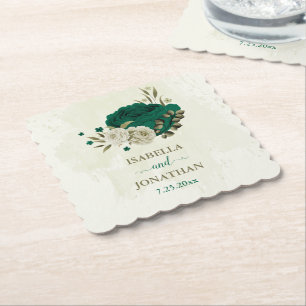 smaragdgrüne beige Blumen Hochzeit Untersetzer