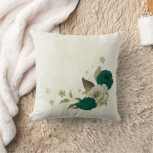 smaragdgrüne beige Blumen  Kissen